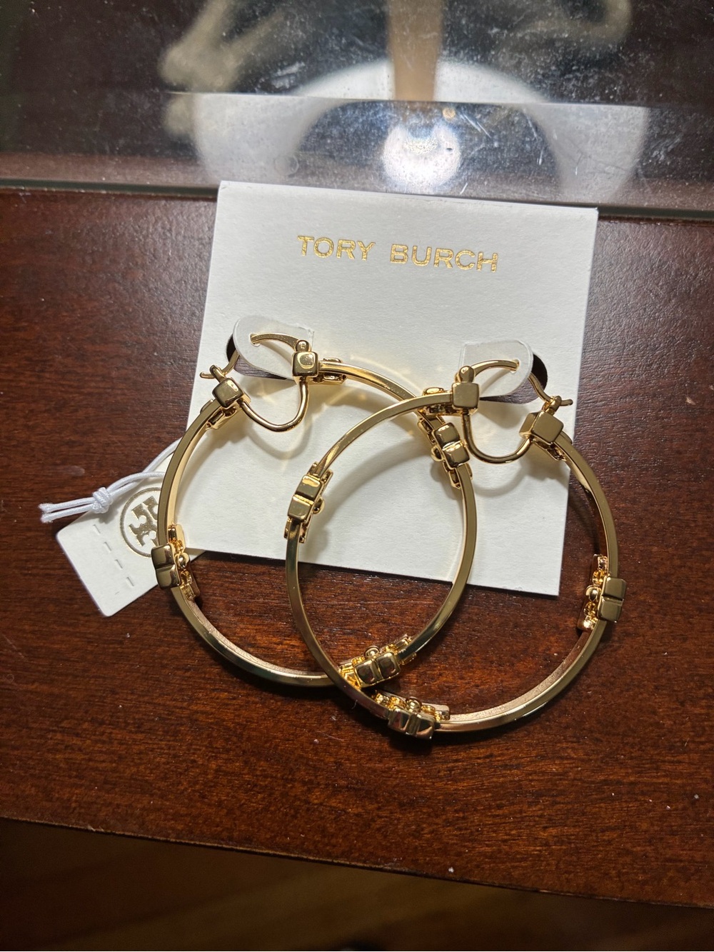 Tory Burch Polished Gold Hoop Earrings with Logo Accents